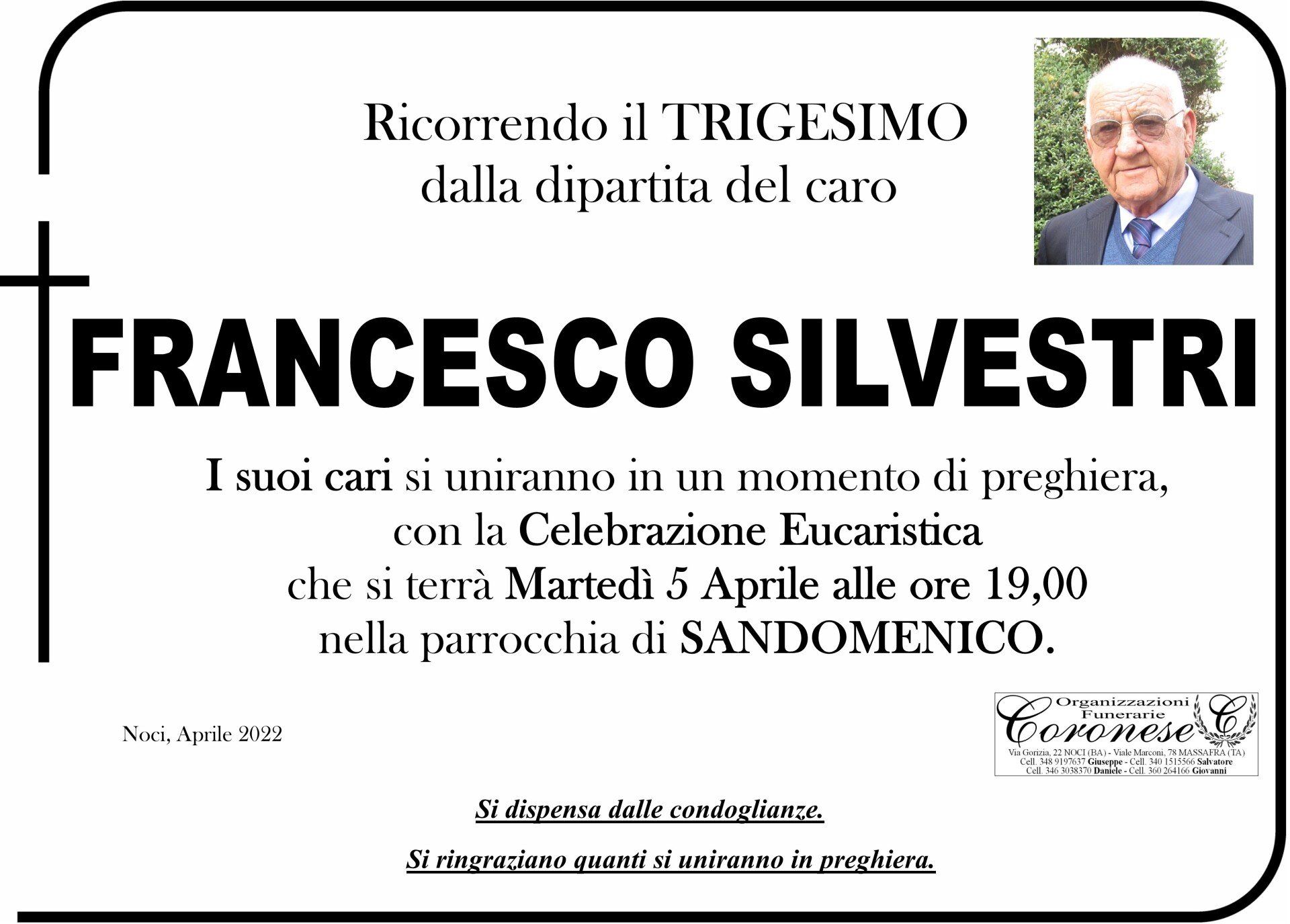 necrologio FRANCESCO SILVESTRI