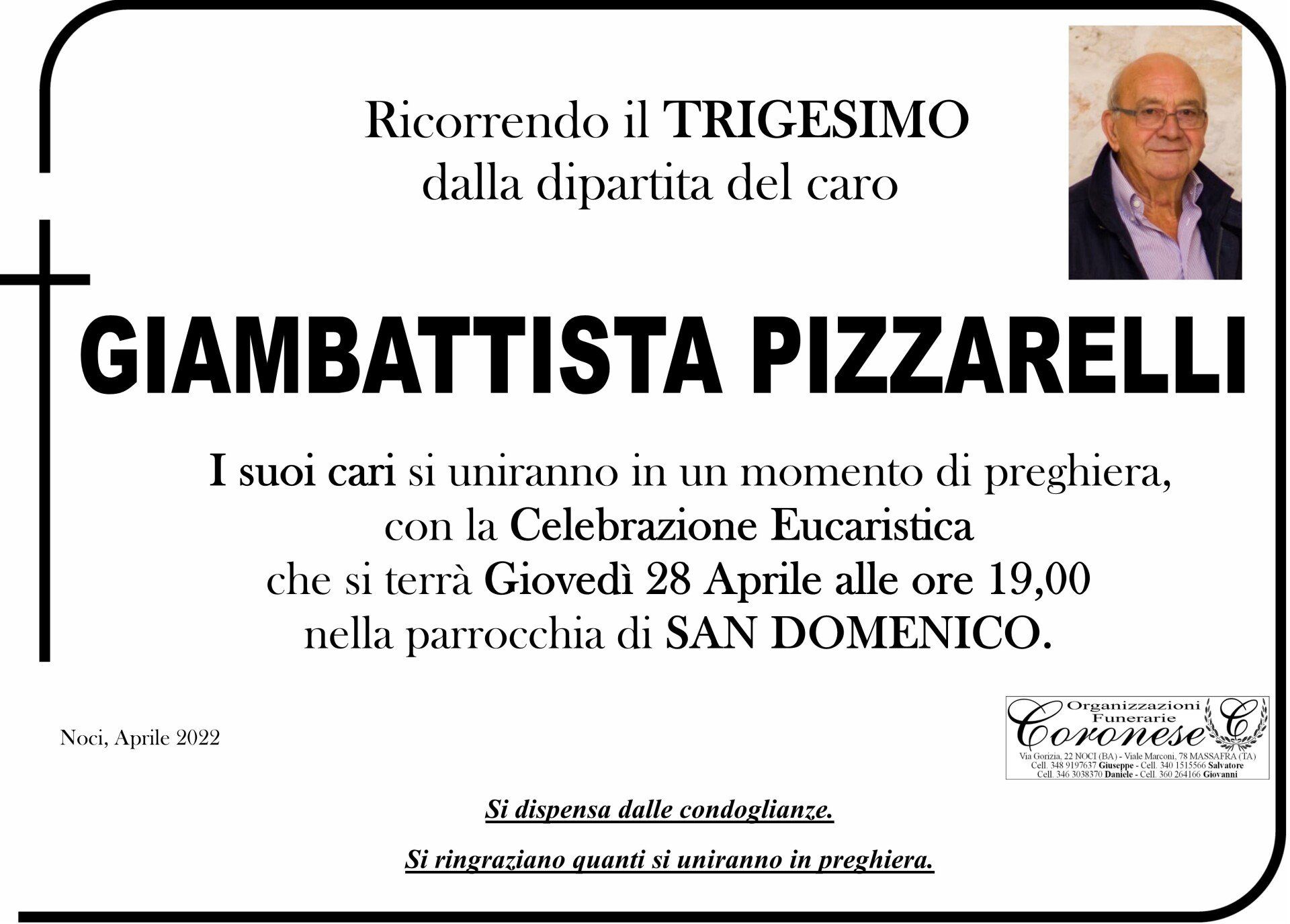 necrologio GIAMBATTISTA PIZZARELLI
