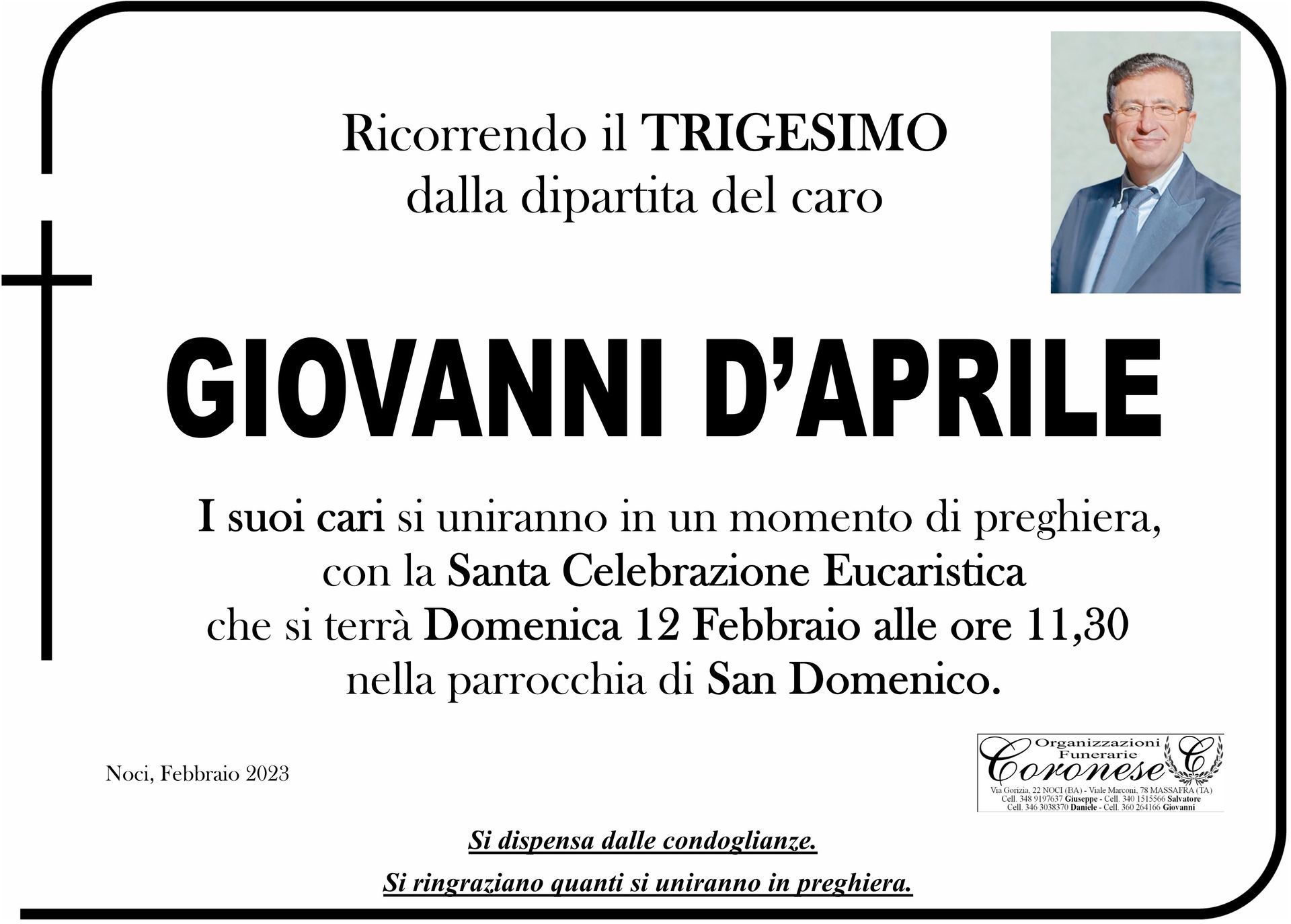 necrologio GIOVANNI D'APRILE