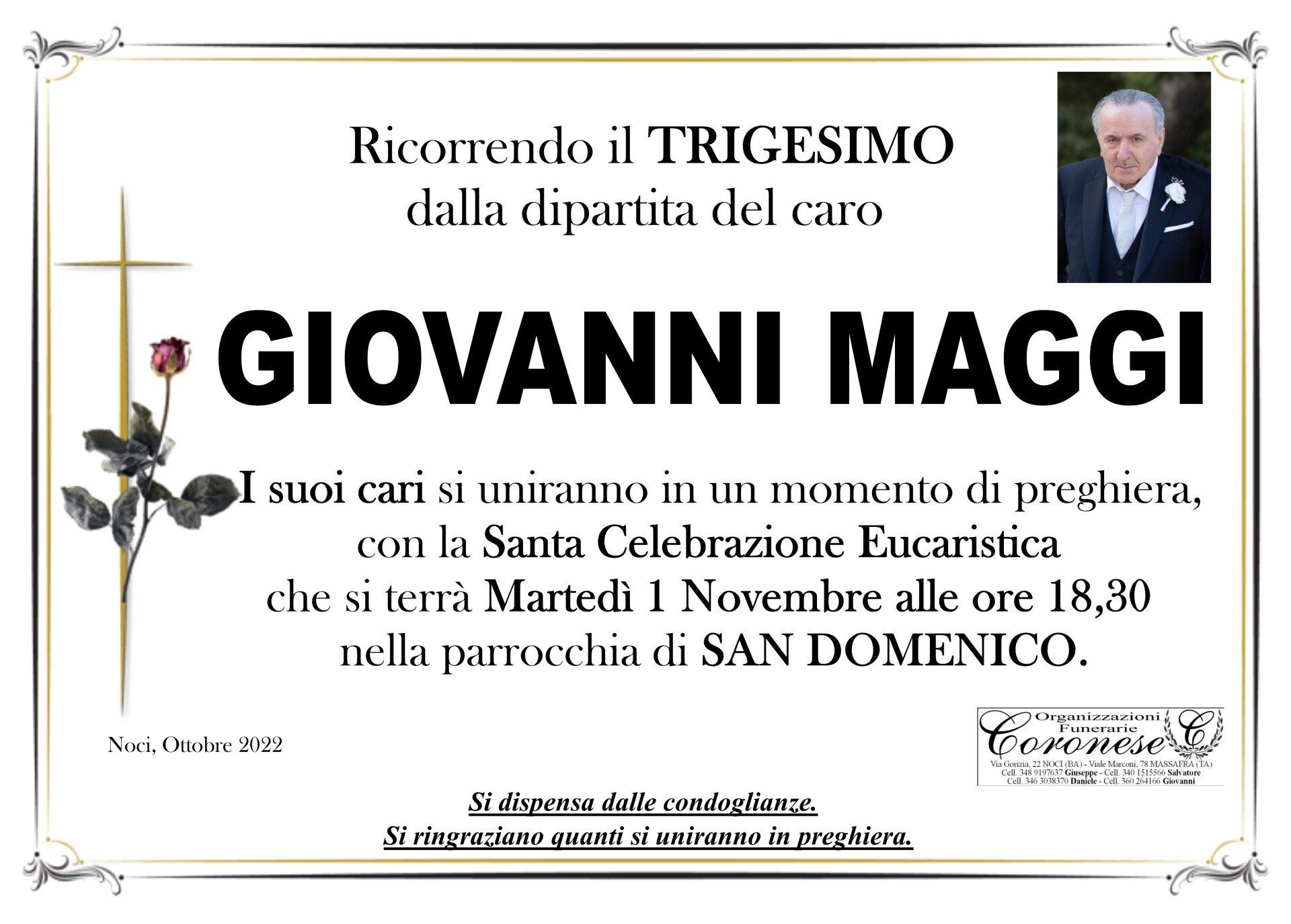 necrologio GIOVANNI MAGGI
