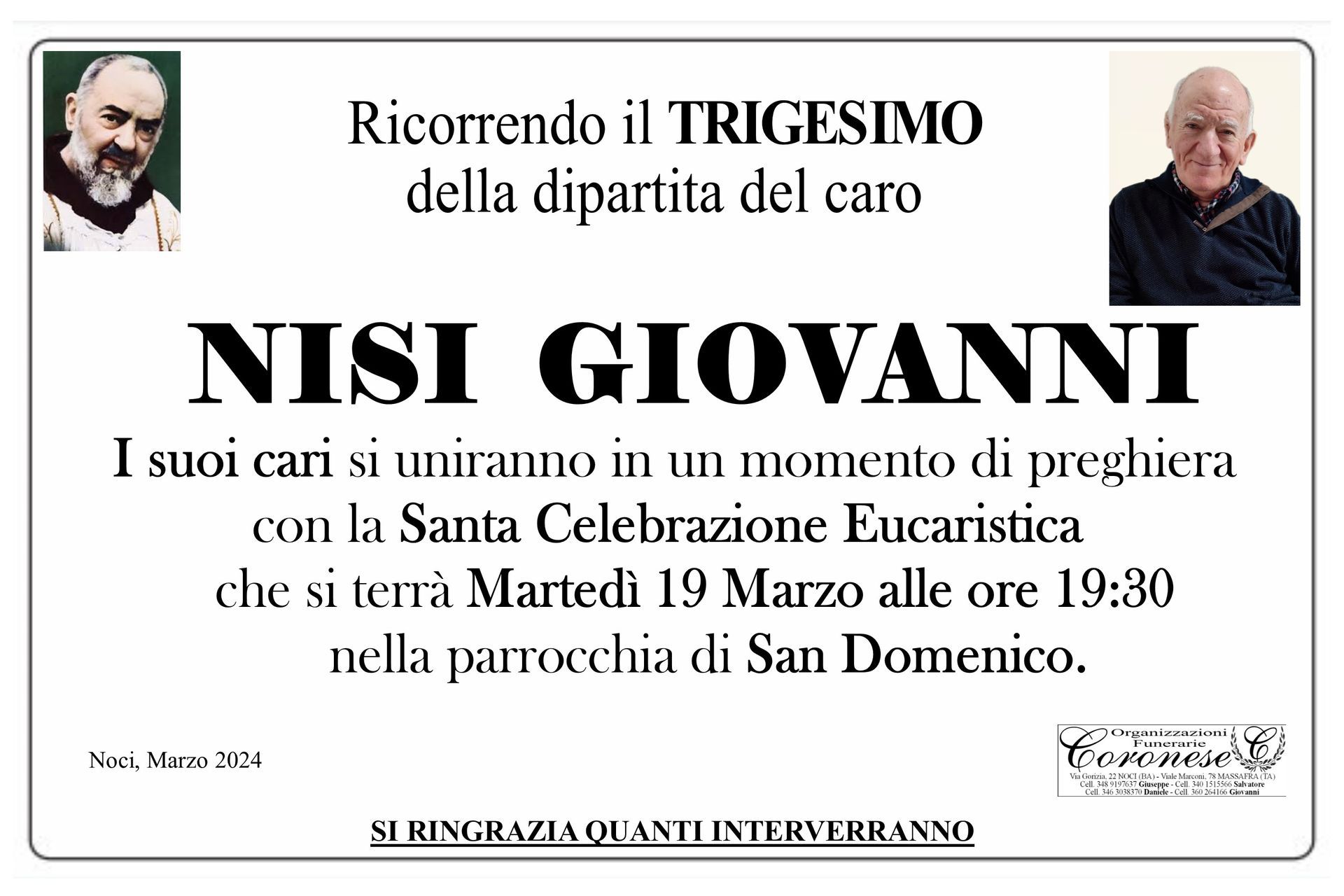 necrologio GIOVANNI NISI