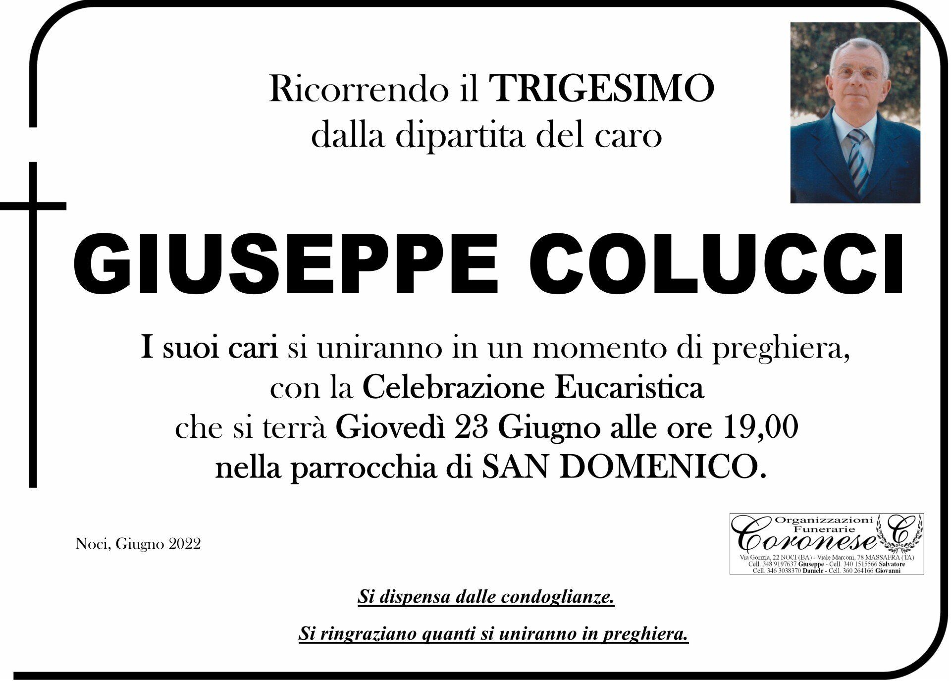 necrologio GIUSEPPE COLUCCI