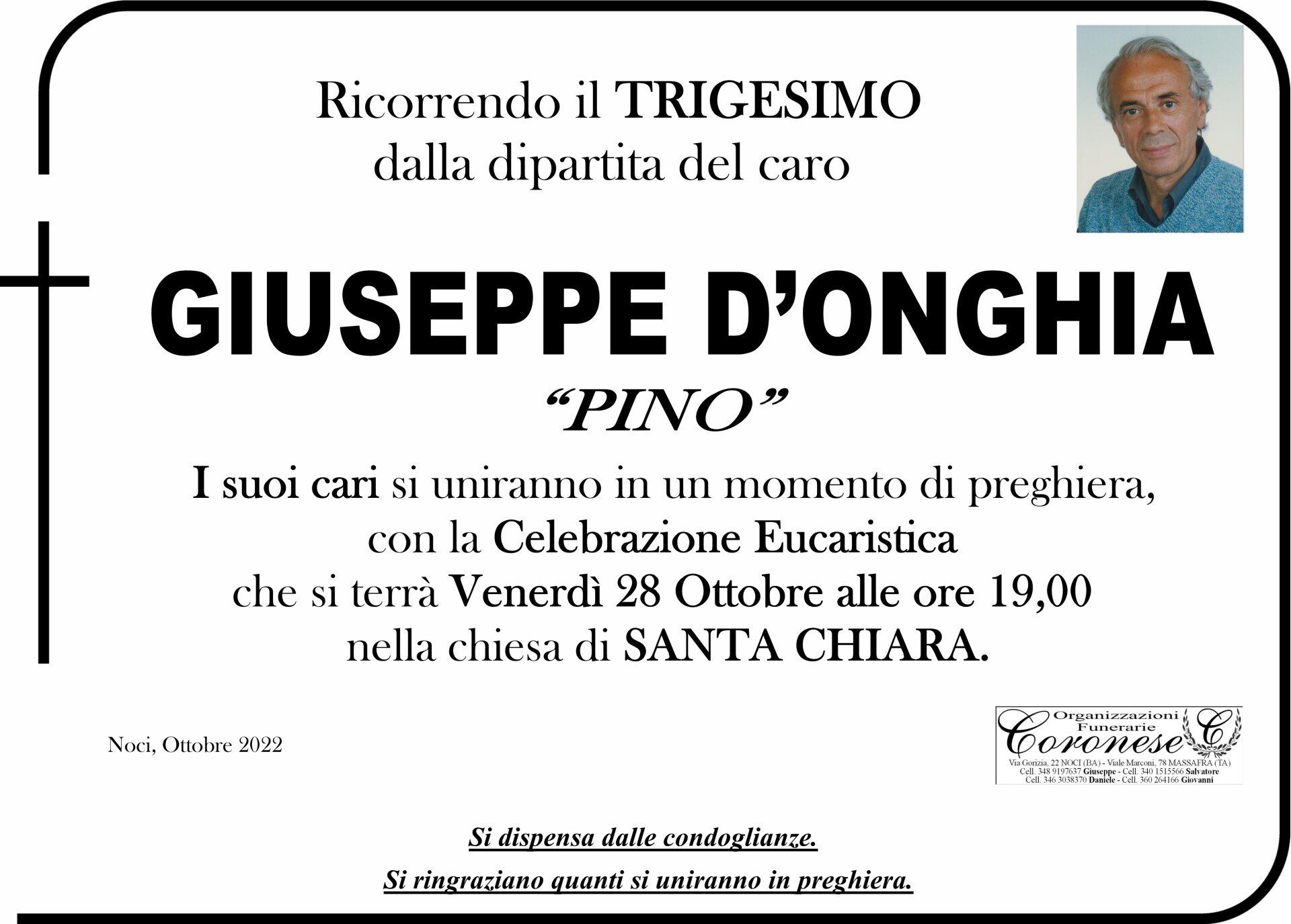 necrologio GIUSEPPE D'ONGHIA  