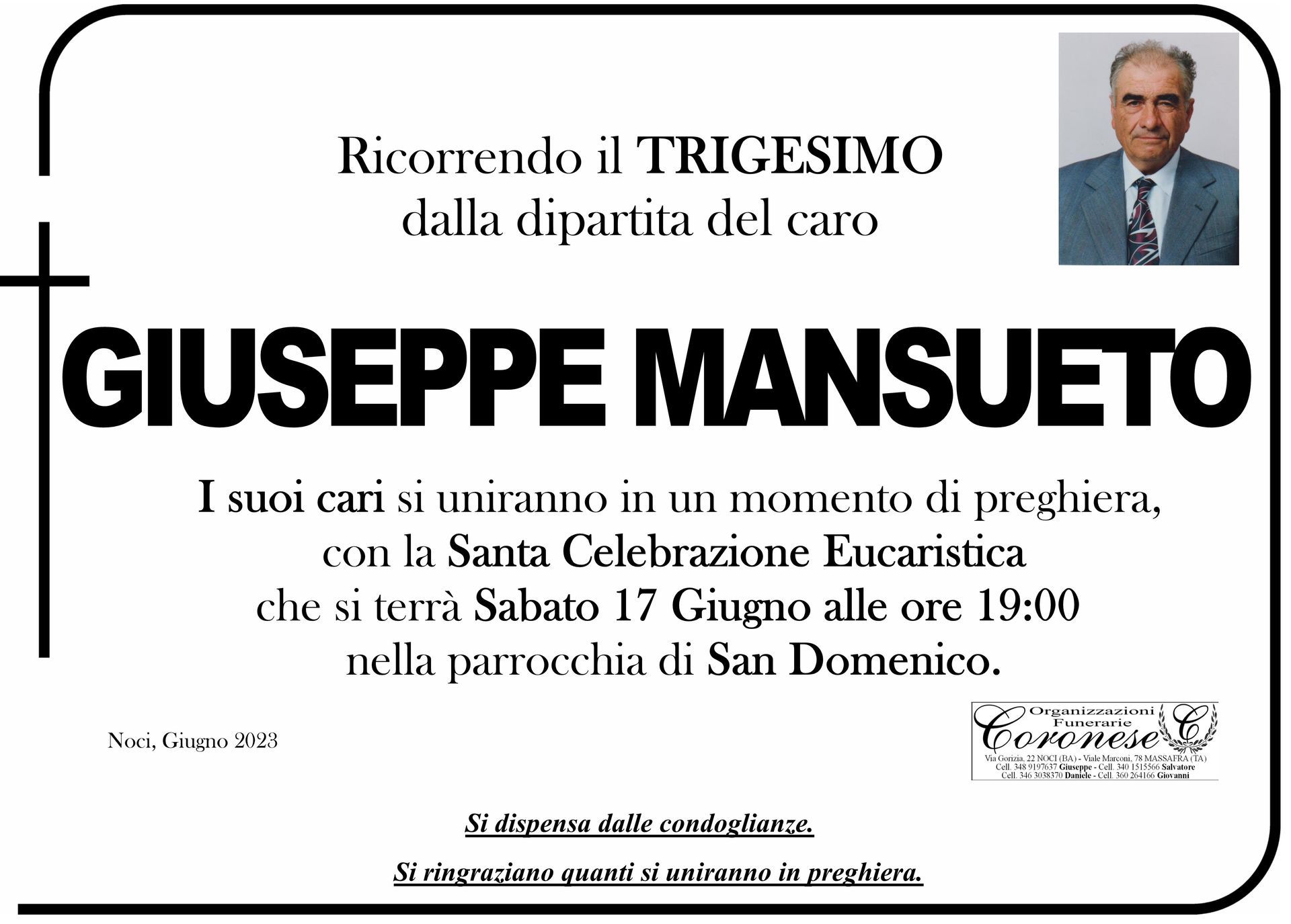 necrologio GIUSEPPE MANSUETO