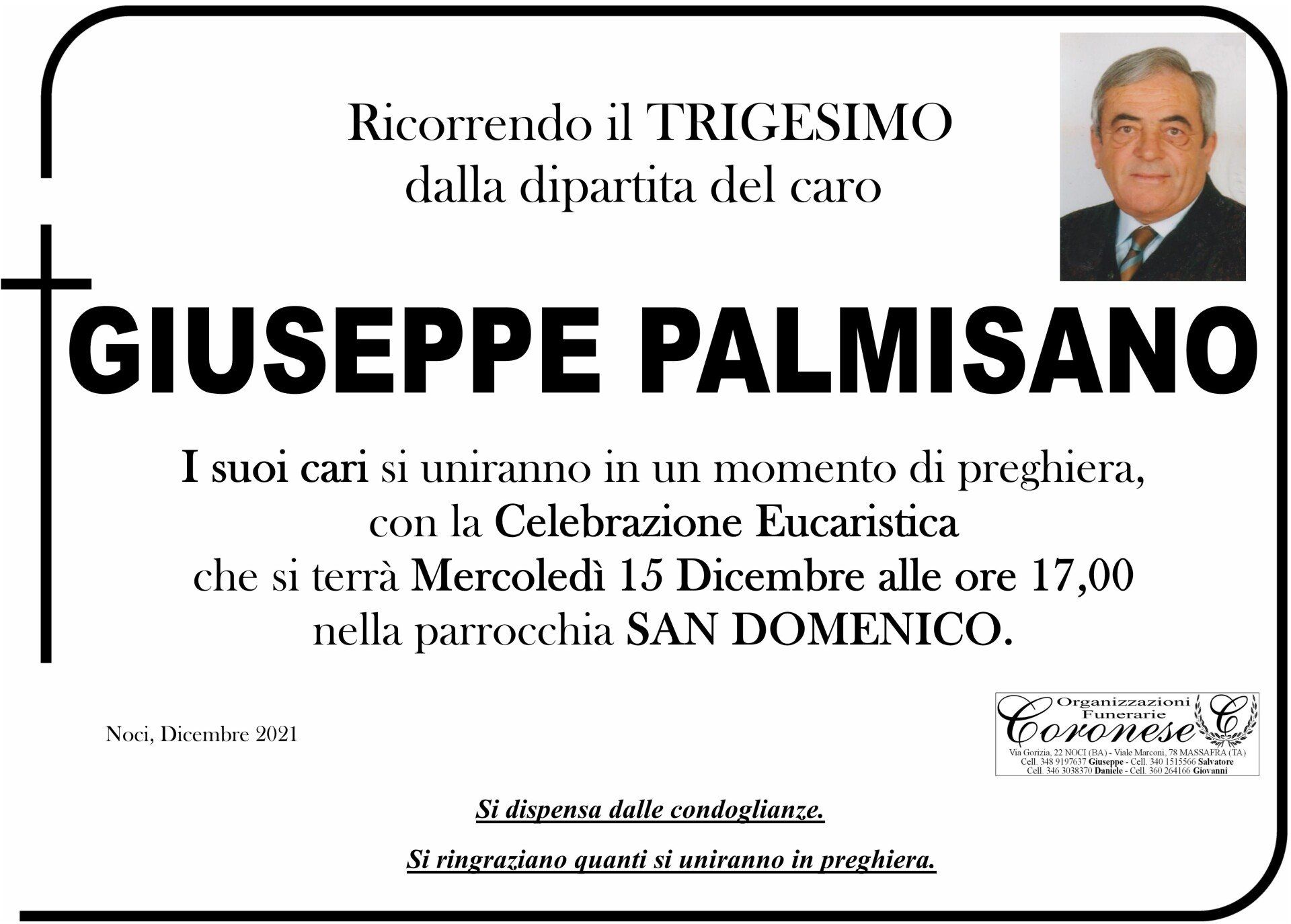 necrologio GIUSEPPE PALMISANO