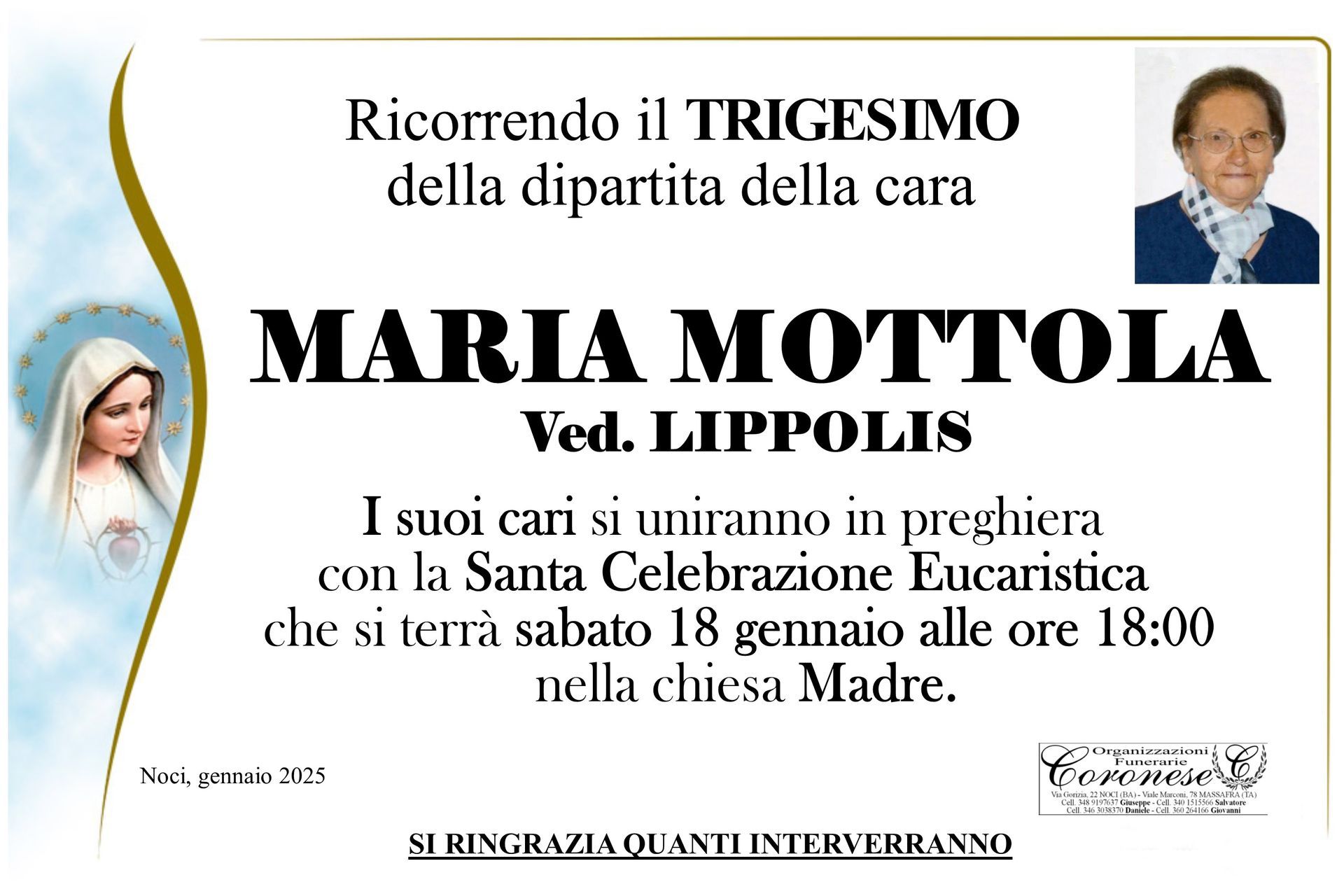 necrologio MARIA MOTTOLA Ved. LIPPOLIS