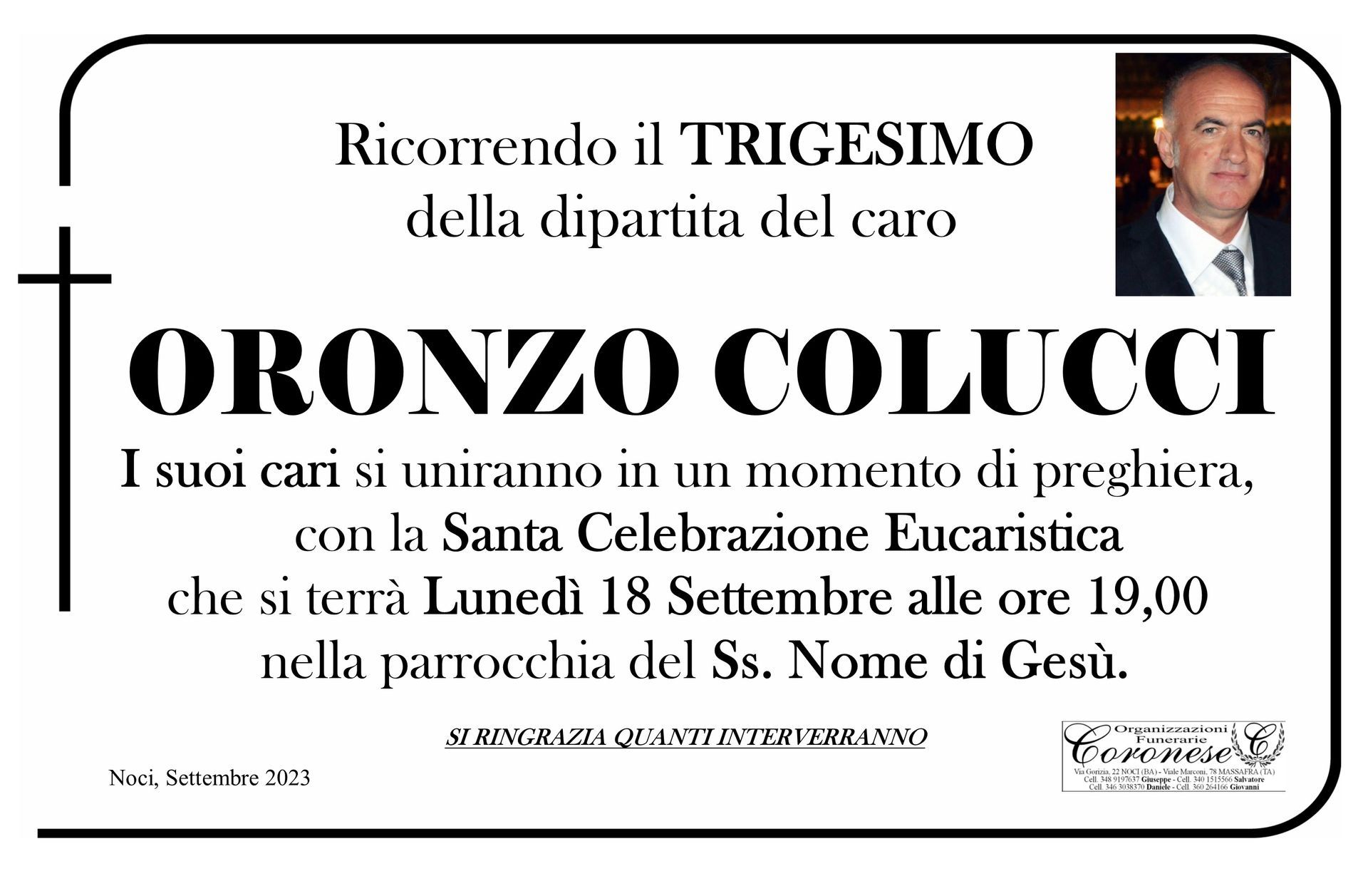 necrologio ORONZO COLUCCI