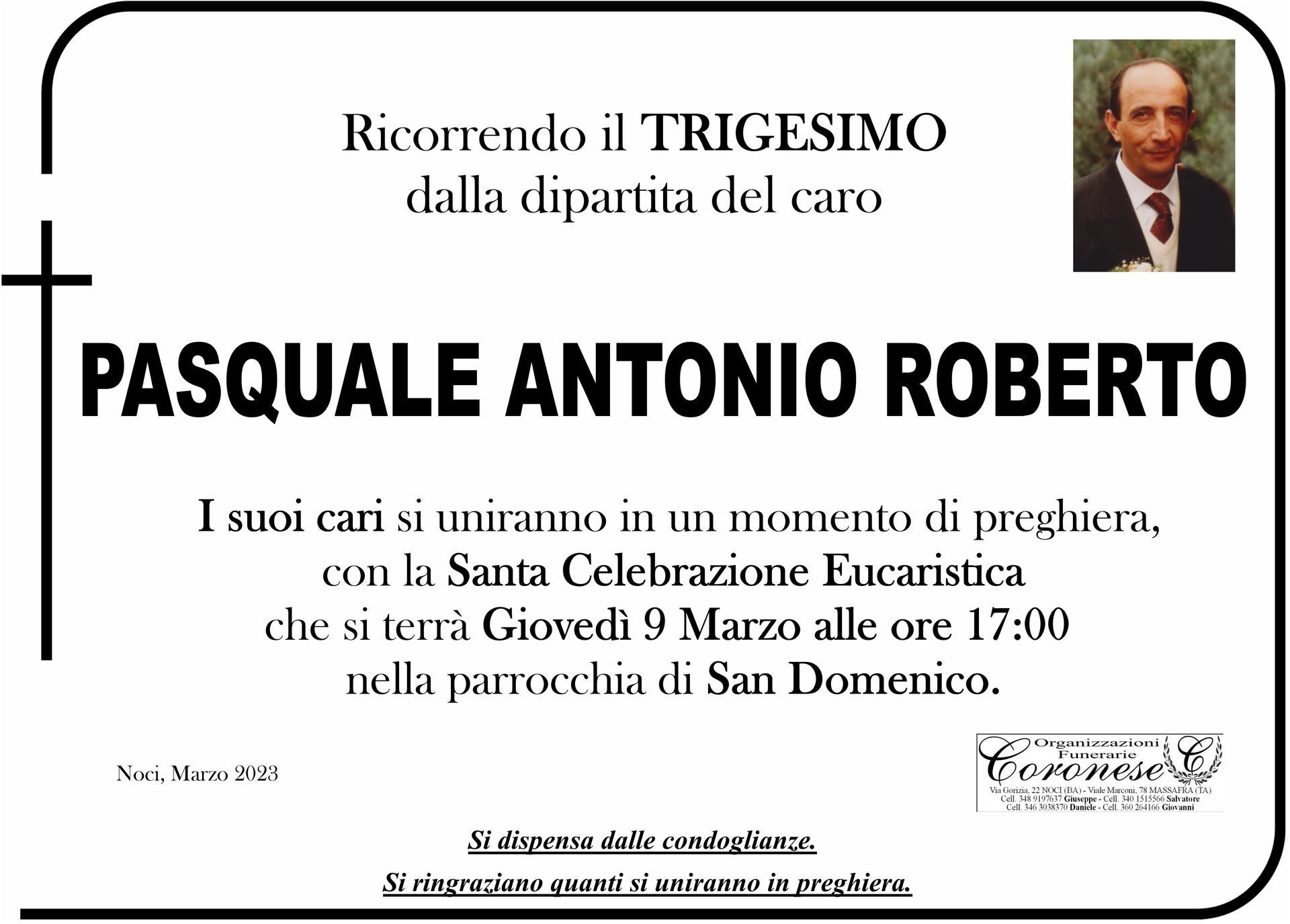 necrologio PASQUALE ANTONIO ROBERTO