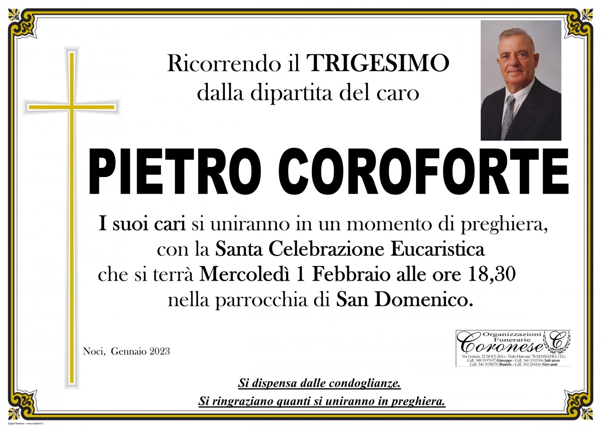 necrologio PIETRO COROFORTE
