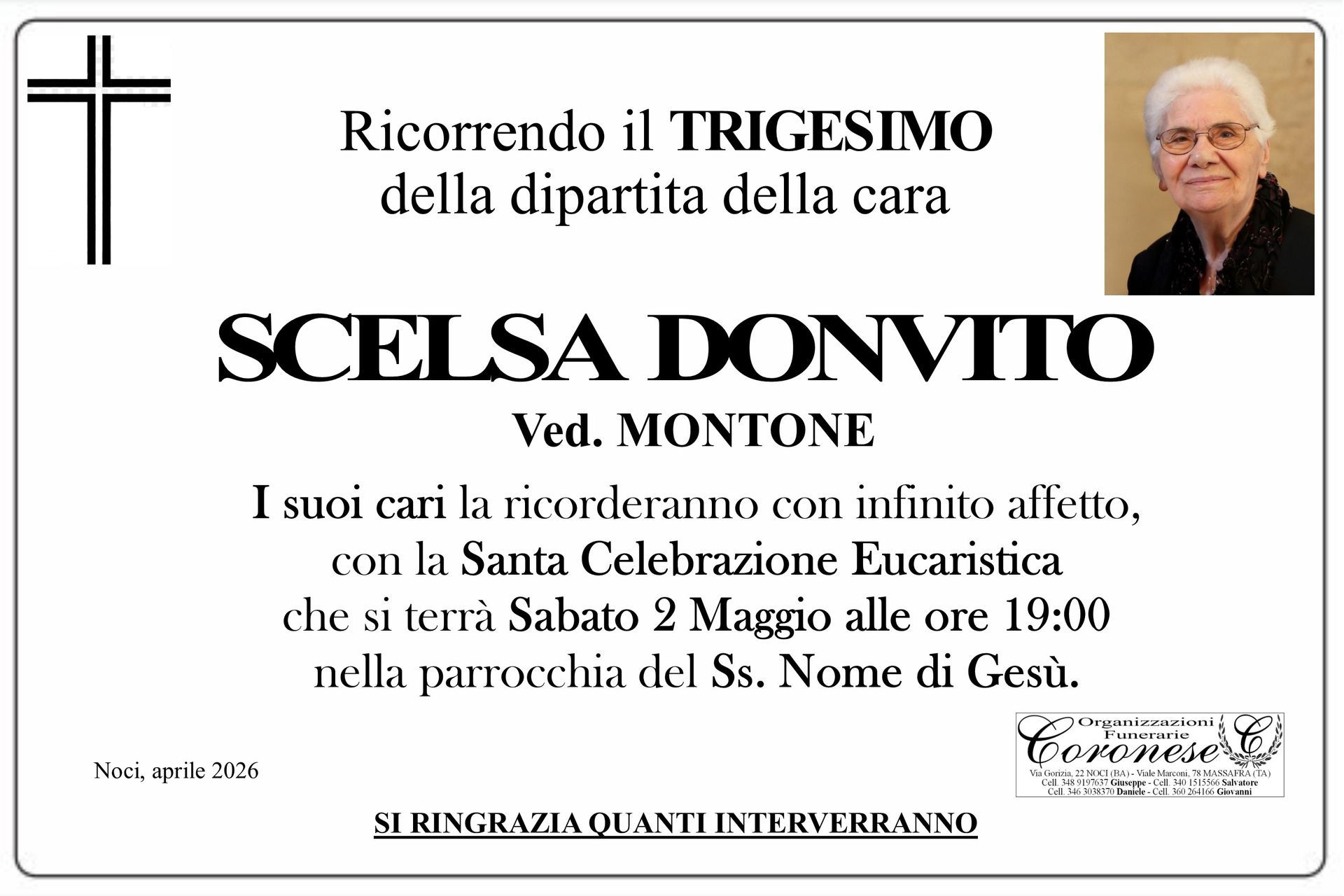 necrologio SCELSA DONVITO Ved. MOTONE