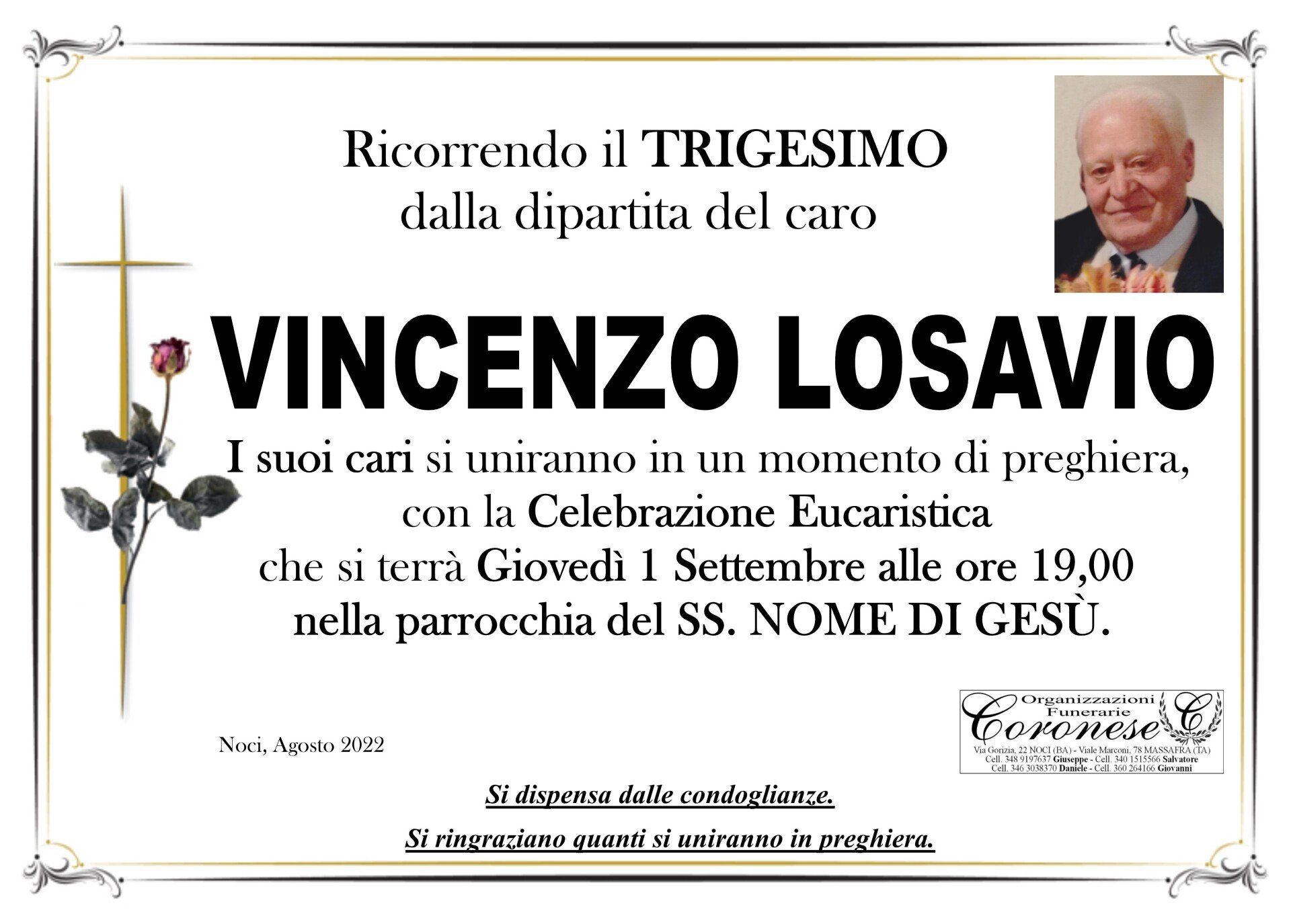necrologio VINCENZO  LOSAVIO