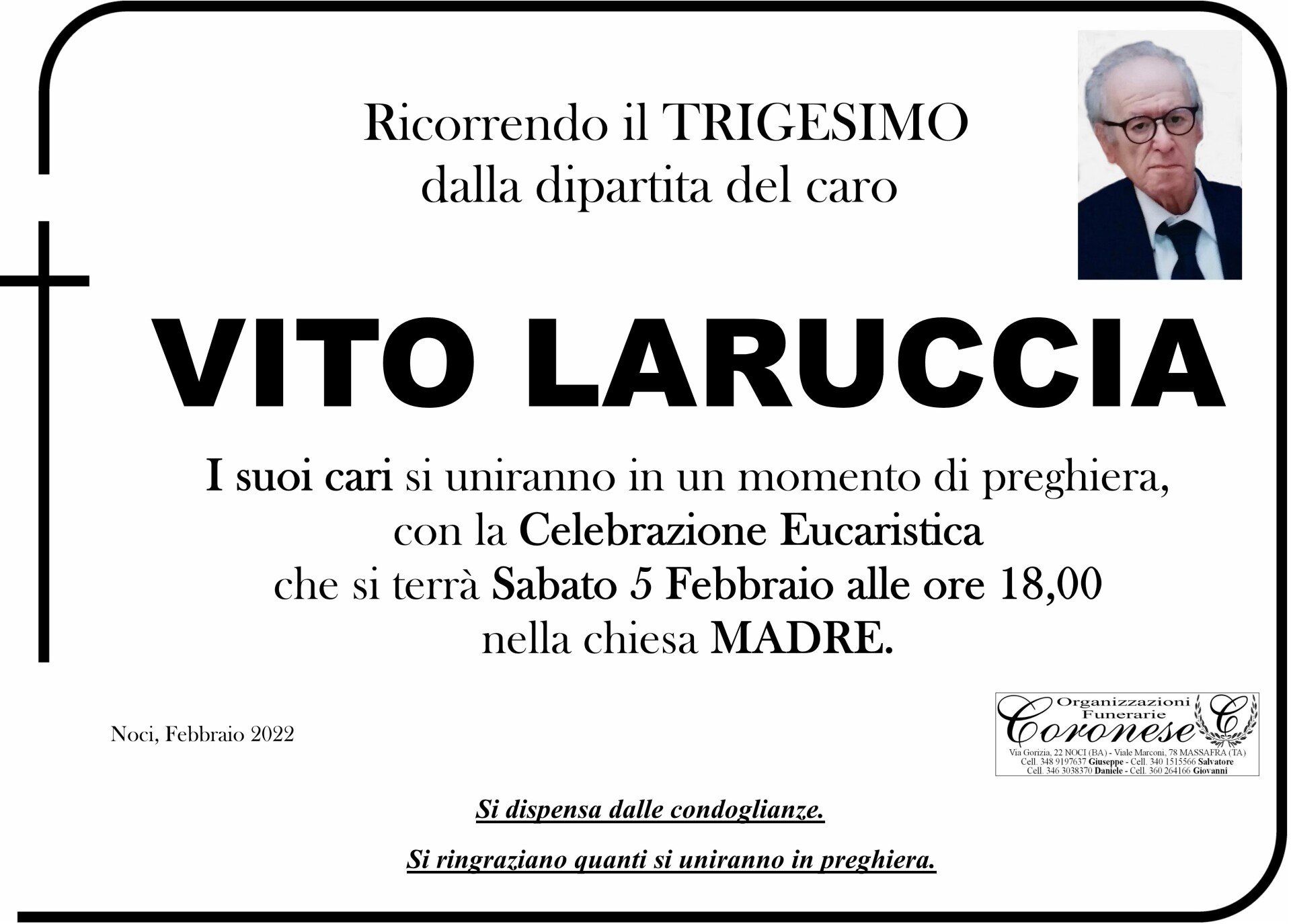 necrologio VITO LARUCCIA