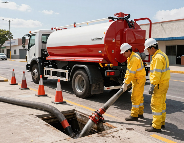 Brigada de desazolve con equipo Vactor en San Luis Potosí