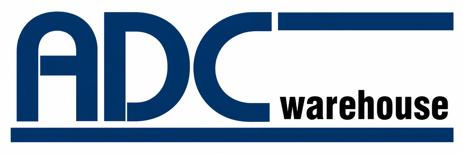 ADC Warehouse logo in blue and black text on a white background