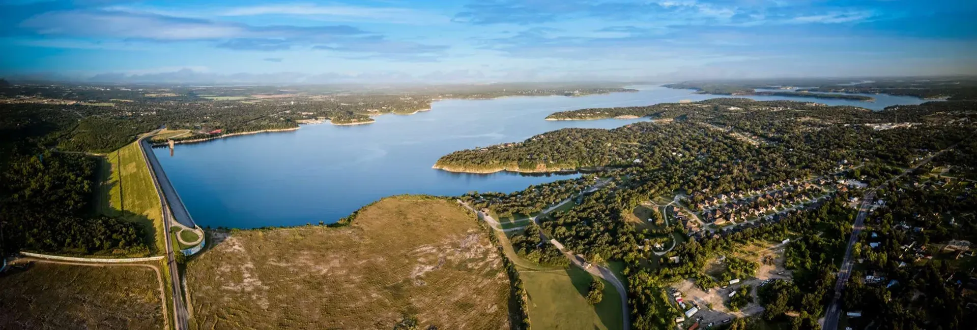 Aerial view of Belton Lake and Central Texas landscape near Temple, TX