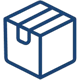 A dark blue line art icon of a closed cardboard box.