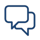 Two overlapping navy blue speech bubbles representing chat or communication.
