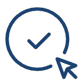 A dark blue checkmark inside a circle with a mouse cursor pointing at it.