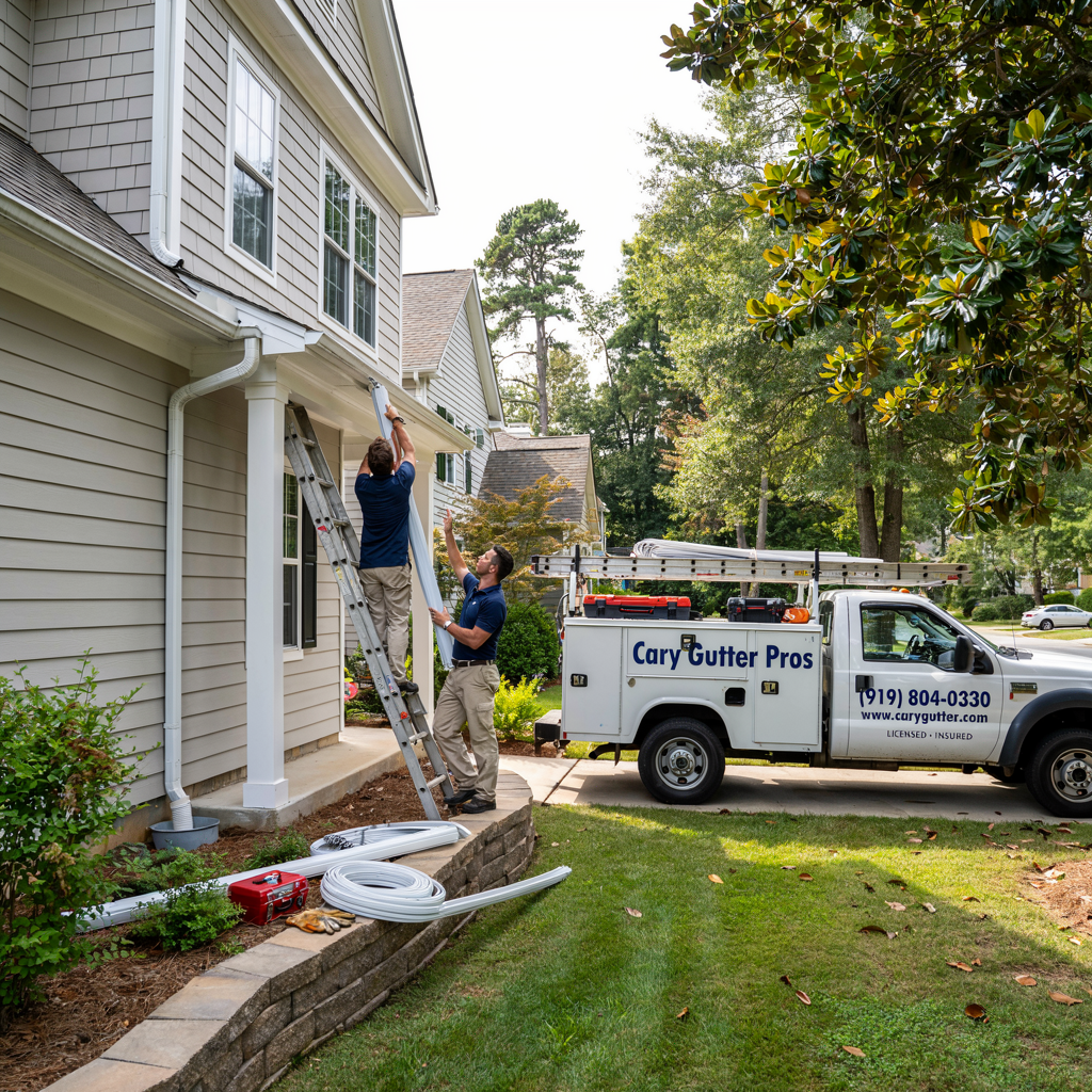 man on the ladder repairing the roof gutter