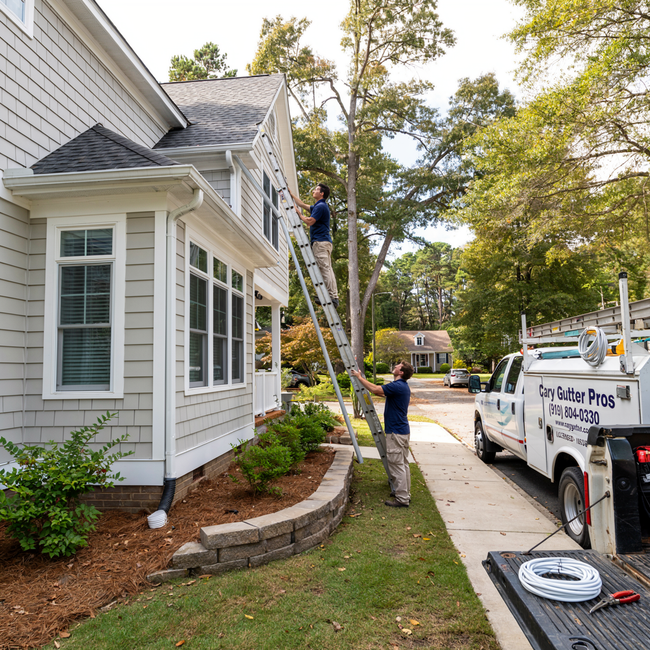 someone reconnecting the gutter pipe