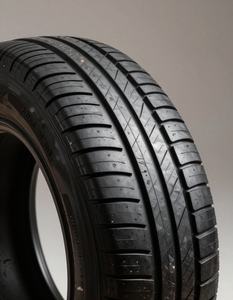 Close-up of a tire sidewall with clean tread