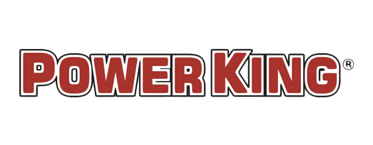 Power King logo in red with black outline on a white background