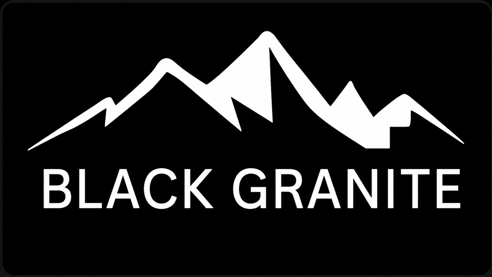 A logo for black decomposed granite  with a mountain in the background