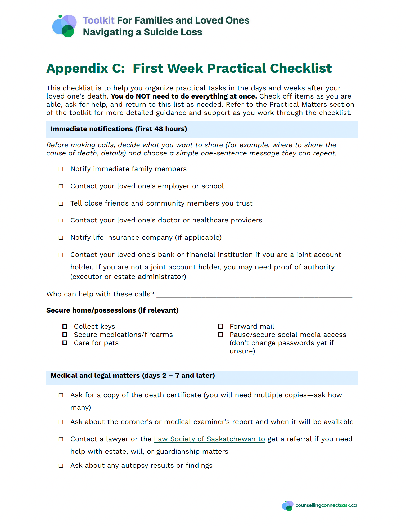 Text document titled “Appendix C: First Year Practicum Checklist” with bullet points and blue section headers.