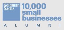 Goldman Sachs 10,000 Small Businesses Alumni logo in blue and white on a light gray background.