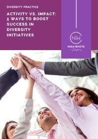 Cover art: People high-fiving, with title: Activity vs. Impact: 5 Ways to Boost Success in Diversity Initiatives.