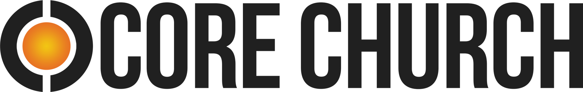 A black and orange logo for the core church