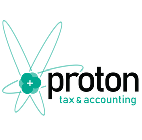 A logo for proton tax and accounting with a flower in the middle
