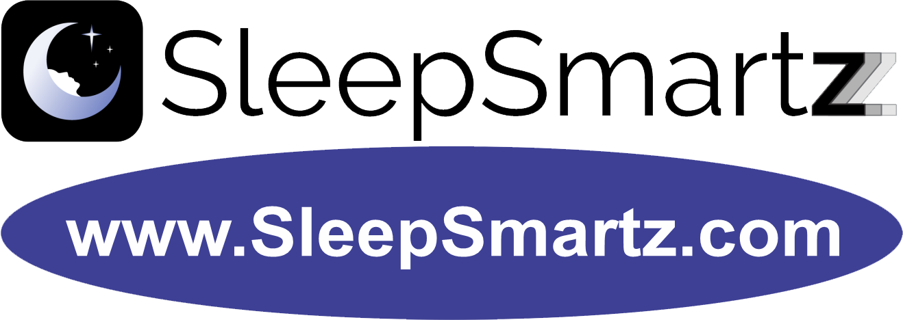 A logo for sleepsmartz is shown on a white background