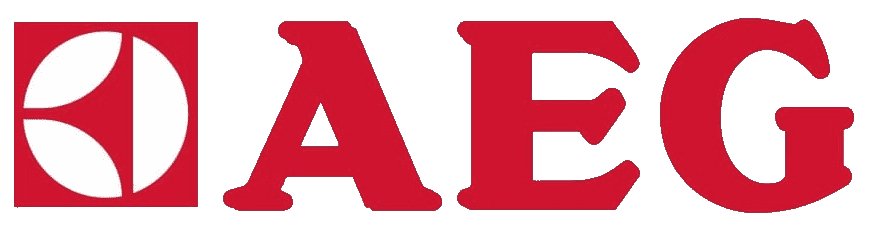 AEG logo in red with a white circular emblem in a red square.