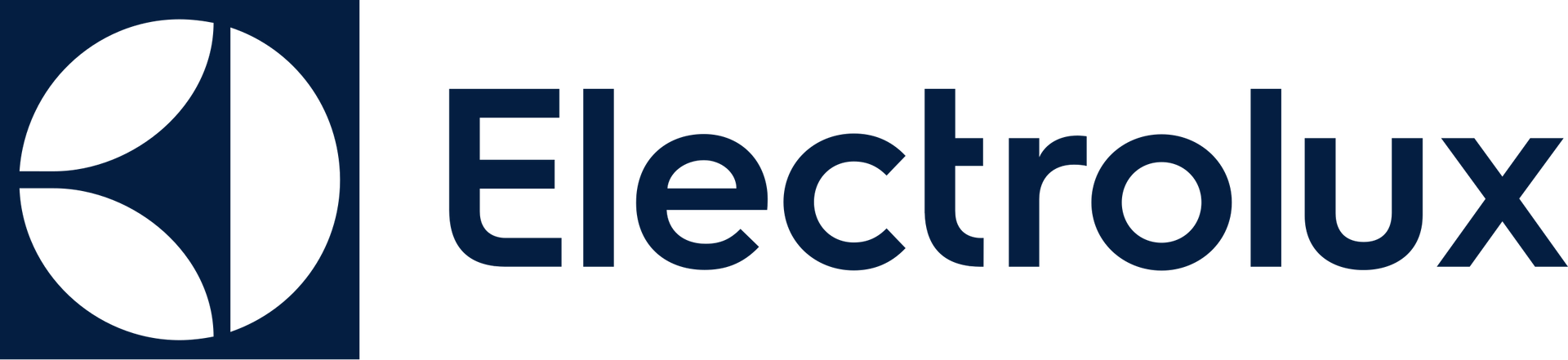 Electrolux logo in white on a dark blue background with a circular emblem and wordmark