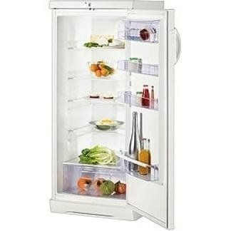 Open white refrigerator with shelves of food and drinks inside