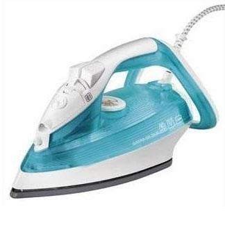 Blue and white steam iron on a white background