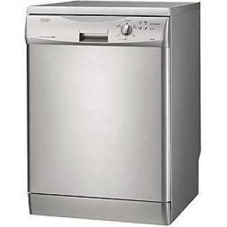 Stainless steel dishwasher with front control panel and handle, shown against a white background
