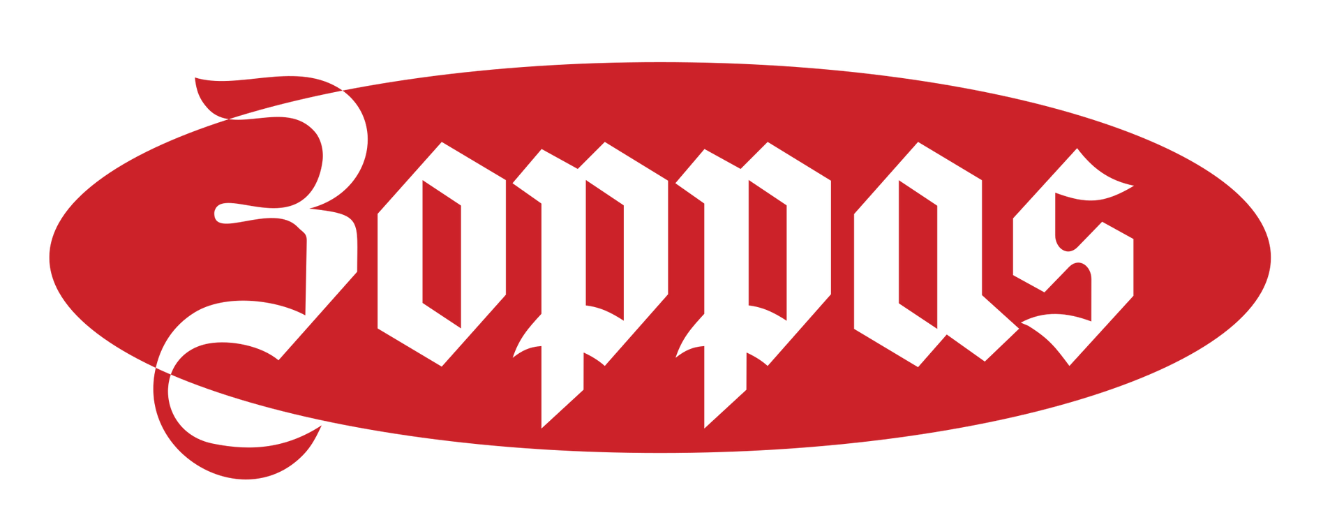 Zoppas logo in white on a red oval background