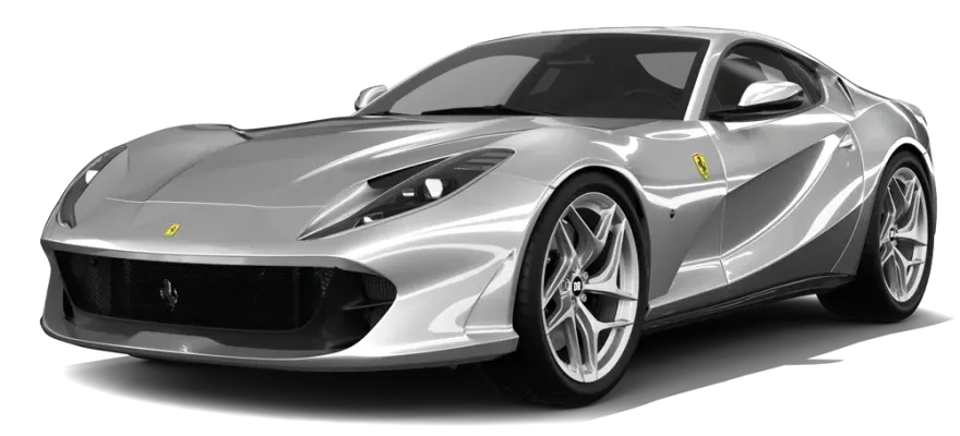 Silver sports car on a white background, shown in a front three-quarter view