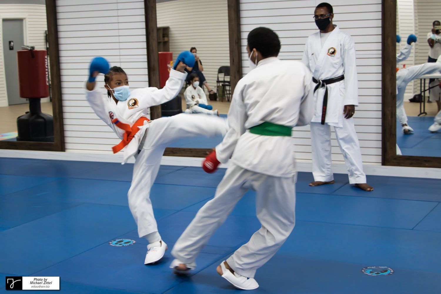 TKA Dojo Karate Belt Testing Sept 201 - Karate Kids Sparing 3 -Green and Orange Belt