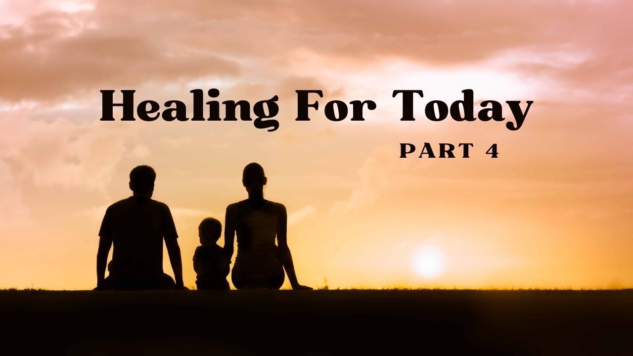 A family is sitting in front of a sunset with the words healing for today part 4