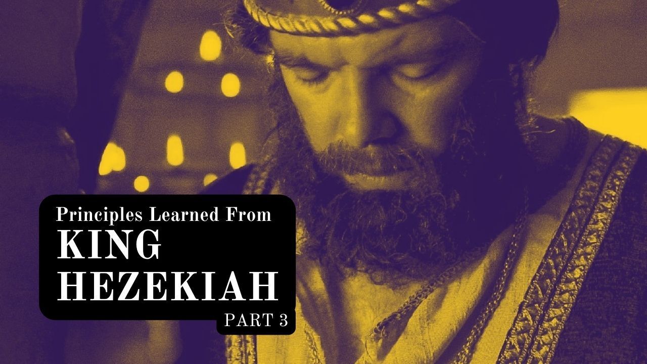 A man with a beard is wearing a purple and yellow costume with the words principles learned from king hezekiah