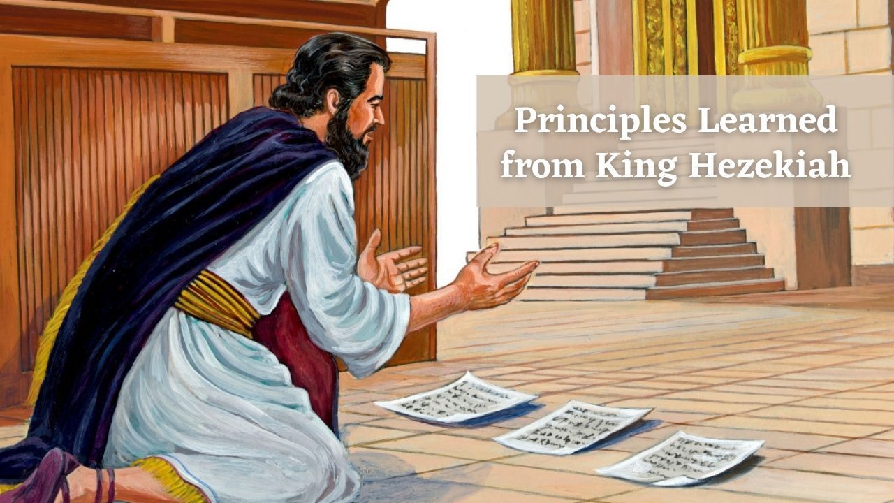 A painting of a man kneeling down in front of a building.