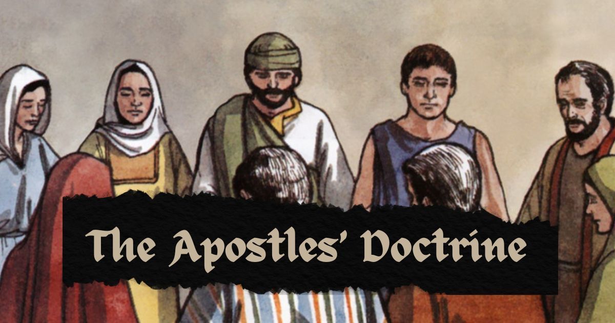 A group of people standing next to each other with the words the apostles ' doctrine above them