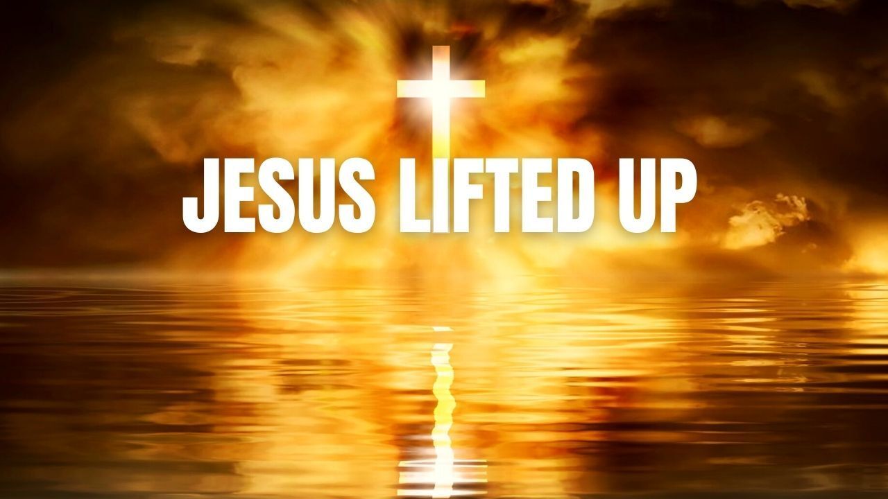 Jesus lifted up a cross over a body of water.