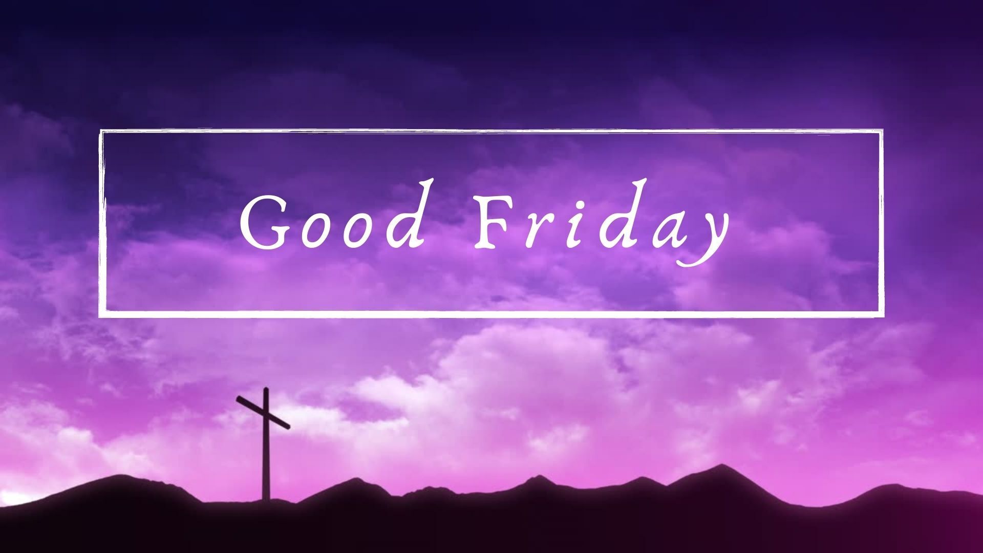 A purple sky with a cross in the foreground and the words `` good friday '' above it.