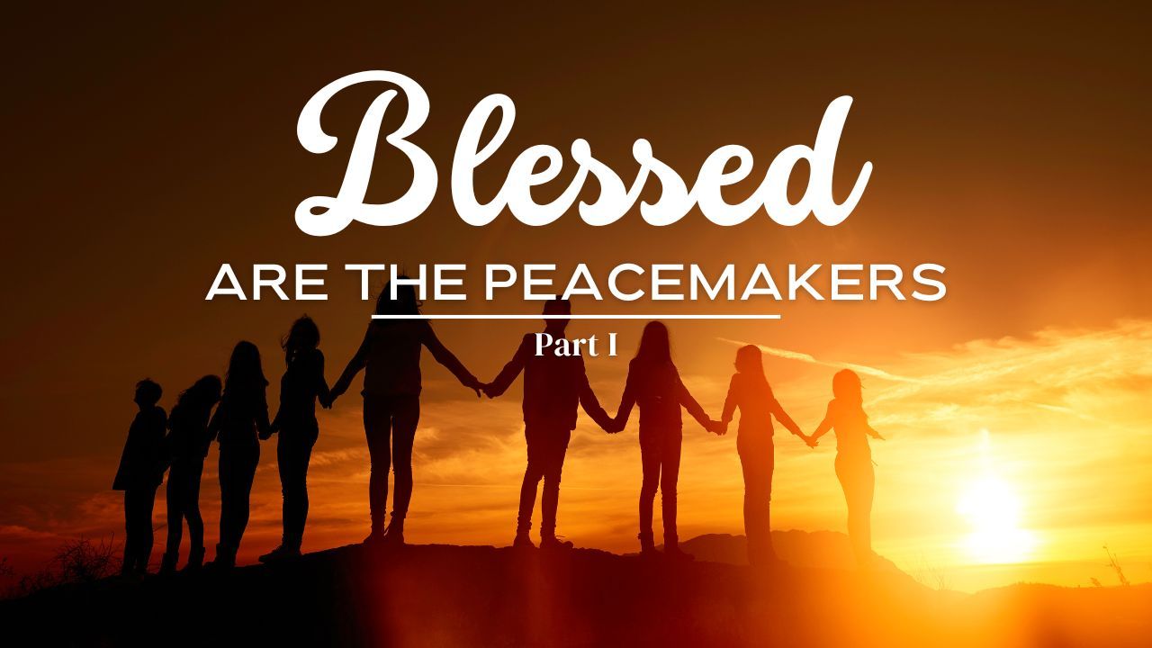 A group of people holding hands with the words blessed are the peacemakers