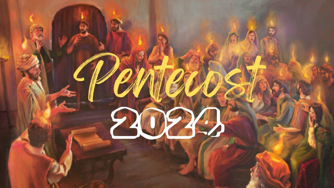A painting of a group of people sitting around a table with candles.