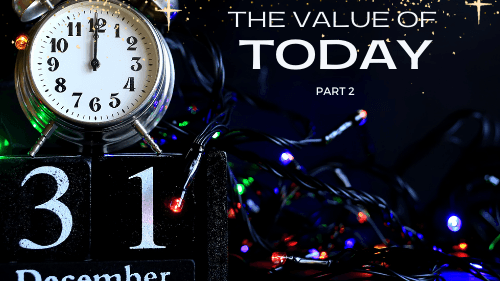 A clock is sitting on top of a sign that says the value of today.